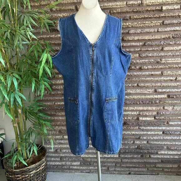 Avenue Blue Denim Jean Full Zip Jumper Sleeveless Dress Size 22 - Picture 7 of 8